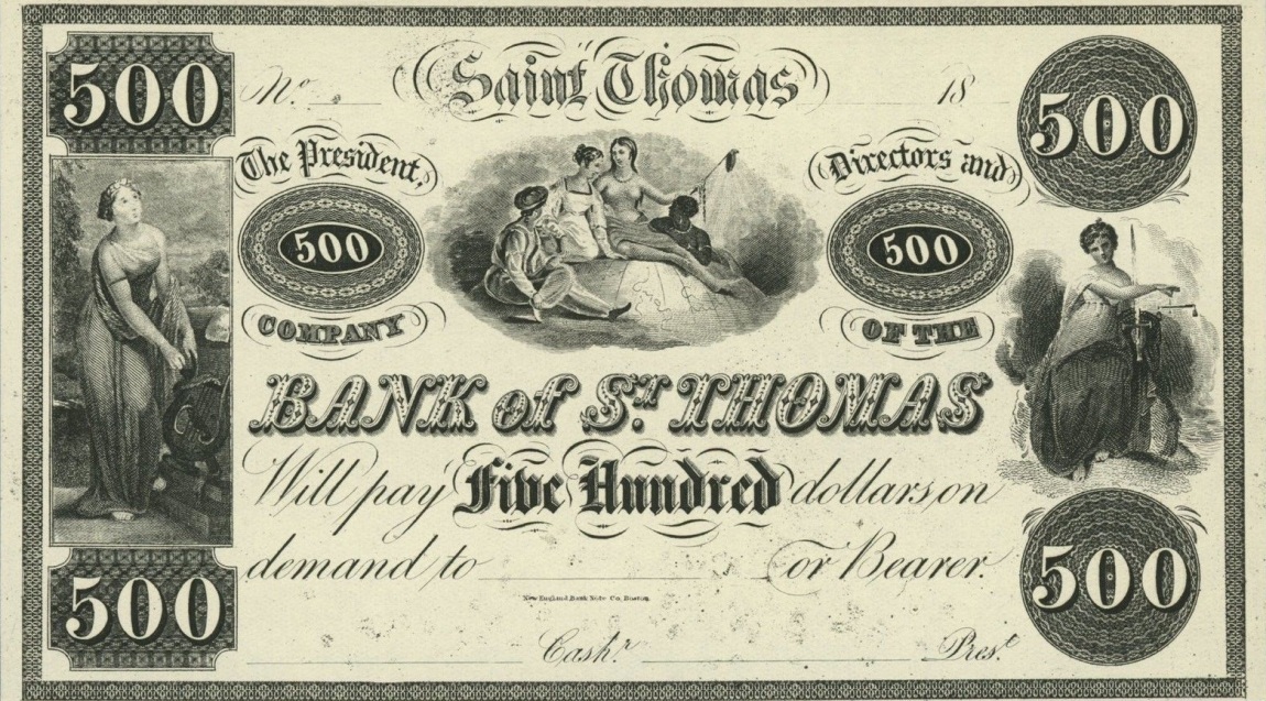 Front of Danish West Indies p12: 500 Dollars from 1837