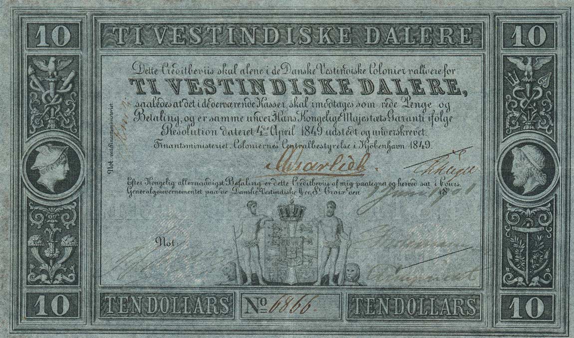 Front of Danish West Indies p4: 10 Dalere from 1849