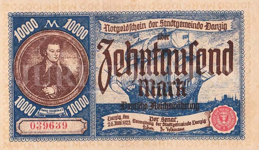 Front of Danzig p18: 10000 Mark from 1923