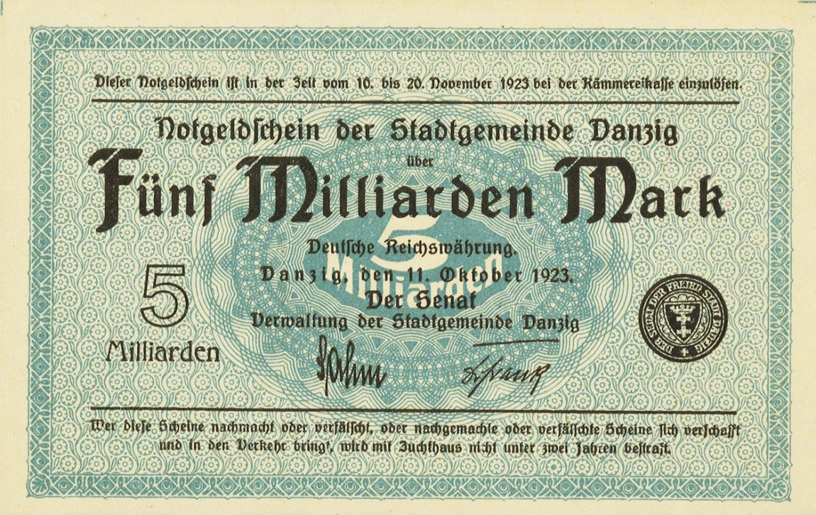 Front of Danzig p30: 5000000000 Mark from 1923