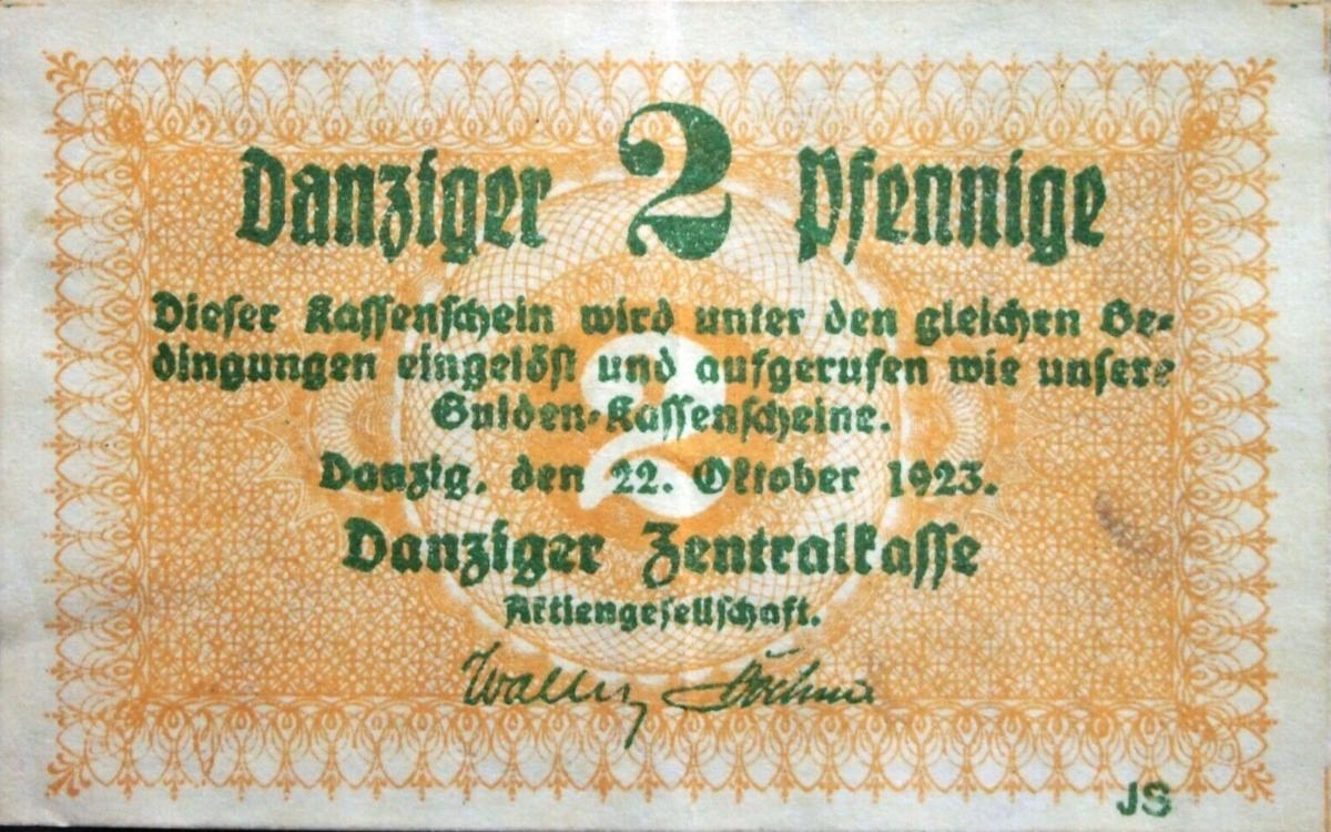 Front of Danzig p33a: 2 Pfennig from 1923