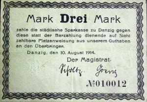 p4a from Danzig: 3 Mark from 1914