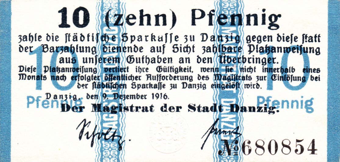 Front of Danzig p5: 10 Pfennig from 1916