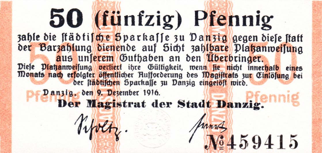 Front of Danzig p6: 50 Pfennig from 1916