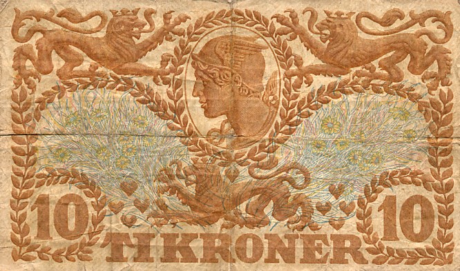 Back of Denmark p21aa: 10 Kroner from 1928