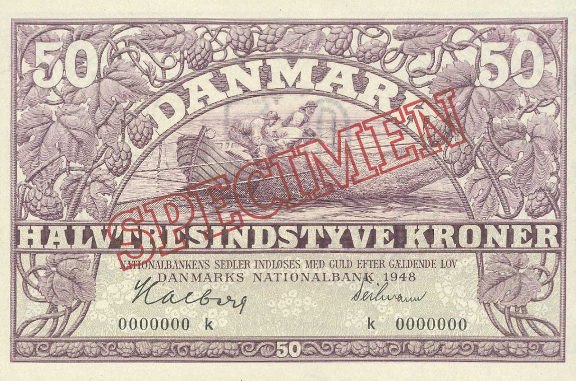 Front of Denmark p38s: 50 Kroner from 1944