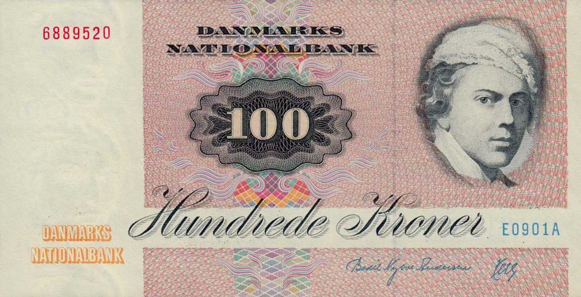 Front of Denmark p51t: 100 Kroner from 1990