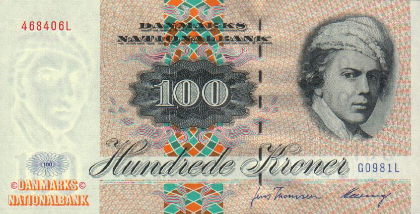 Front of Denmark p54i: 100 Kroner from 1998