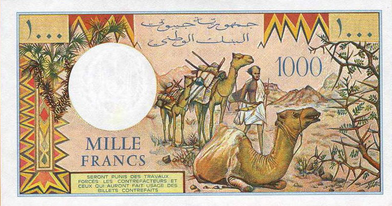 Back of Djibouti p37e: 1000 Francs from 1991