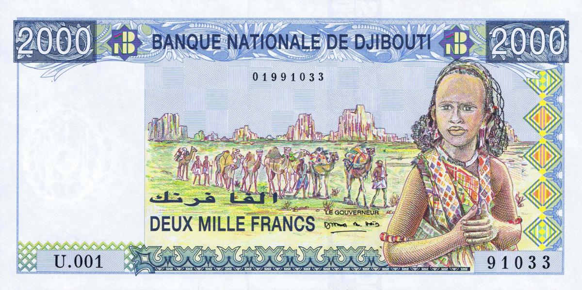 Front of Djibouti p40: 2000 Francs from 1997