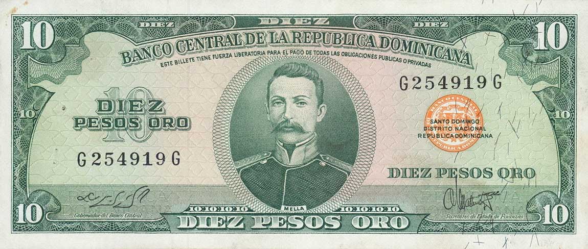 Front of Dominican Republic p101a: 10 Pesos Oro from 1964