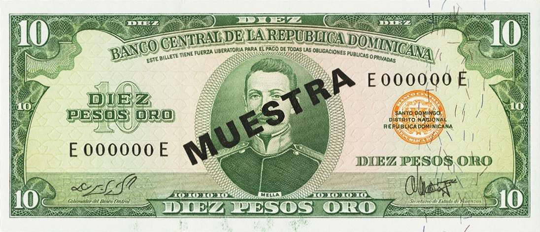 Front of Dominican Republic p101s1: 10 Pesos Oro from 1964
