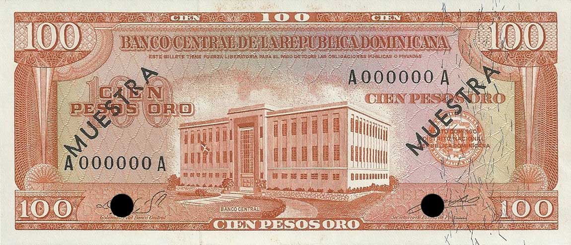 Front of Dominican Republic p104s2: 100 Pesos Oro from 1964