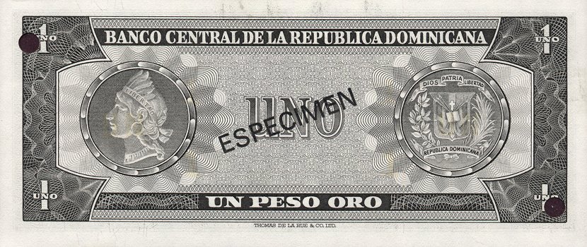 Back of Dominican Republic p108s: 1 Peso Oro from 1975