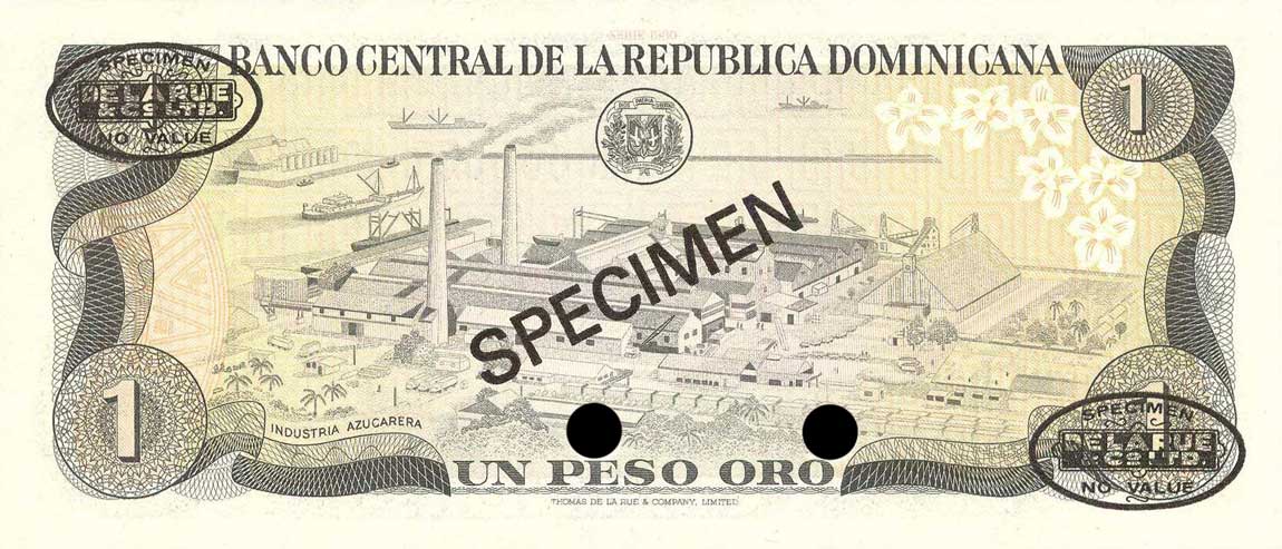 Back of Dominican Republic p117s1: 1 Peso Oro from 1980
