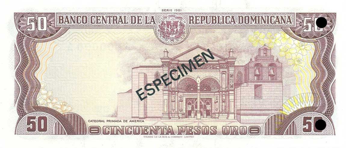 Back of Dominican Republic p121s1: 50 Pesos Oro from 1978