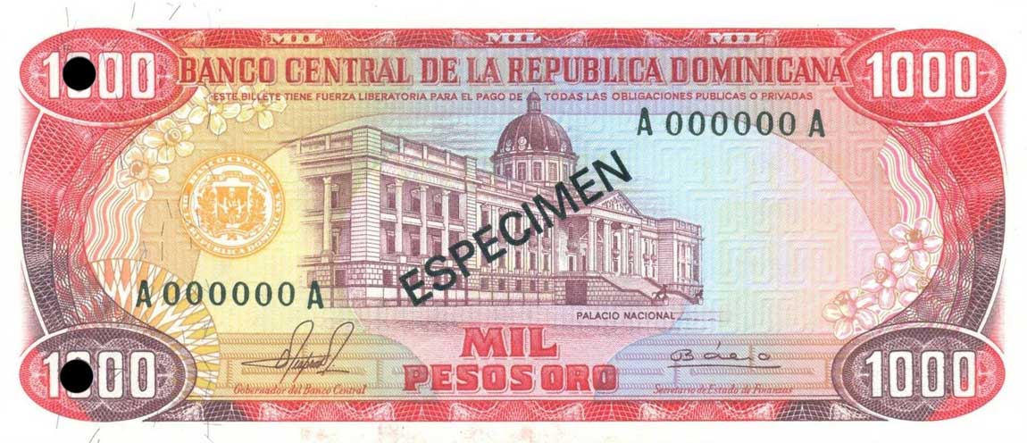 Front of Dominican Republic p124s1: 1000 Pesos Oro from 1978
