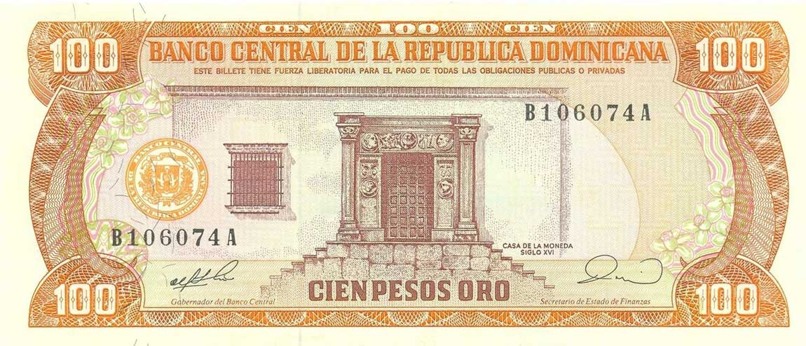 Front of Dominican Republic p128b: 100 Pesos Oro from 1990