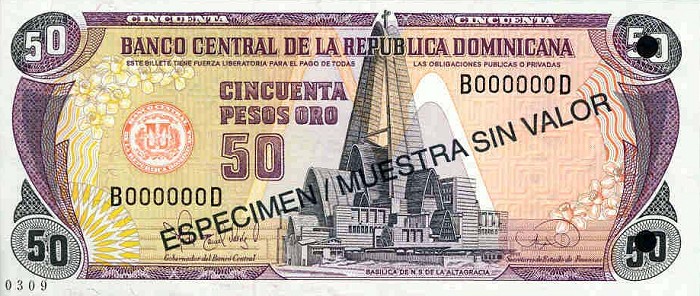 Front of Dominican Republic p149s: 50 Pesos Oro from 1995