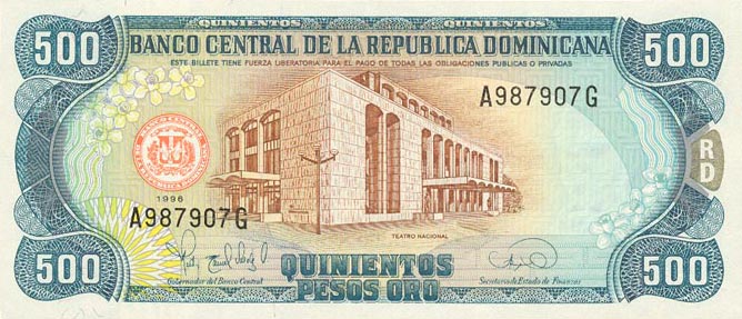 Front of Dominican Republic p151a: 500 Pesos Oro from 1995