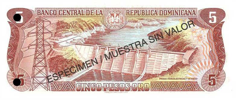 Back of Dominican Republic p152s1: 5 Pesos Oro from 1996