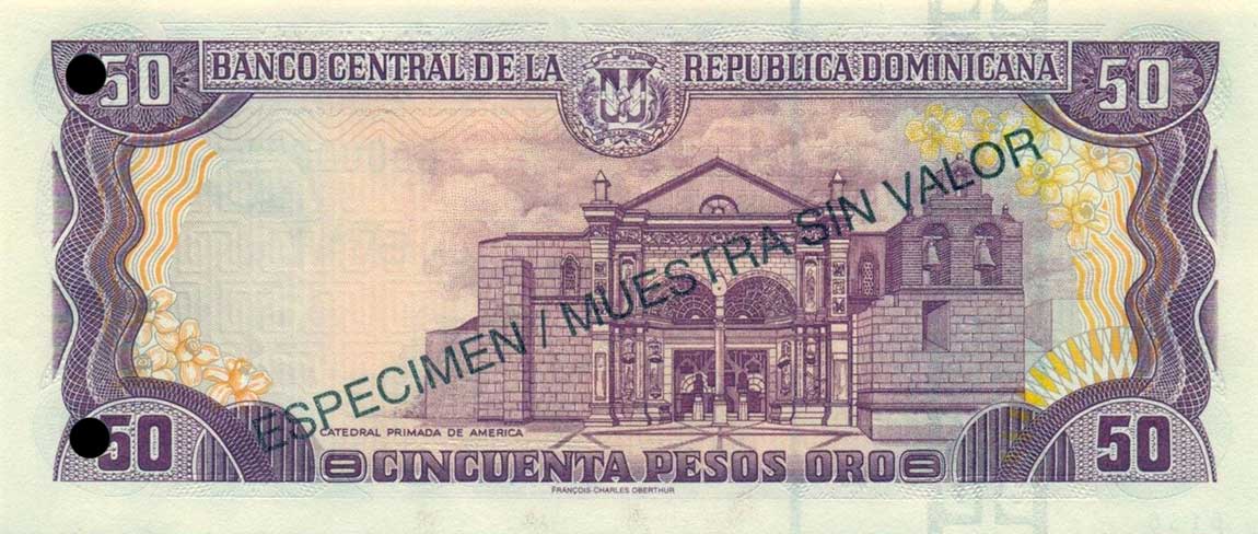 Back of Dominican Republic p155s2: 50 Pesos Oro from 1998