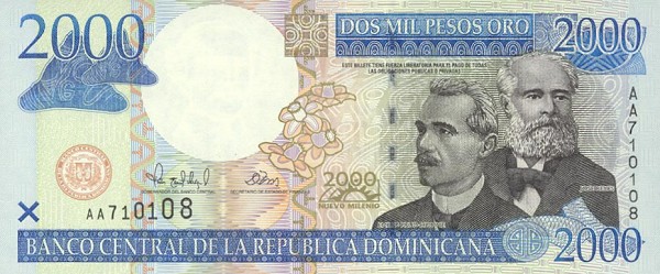 Front of Dominican Republic p164a: 2000 Pesos Oro from 2000