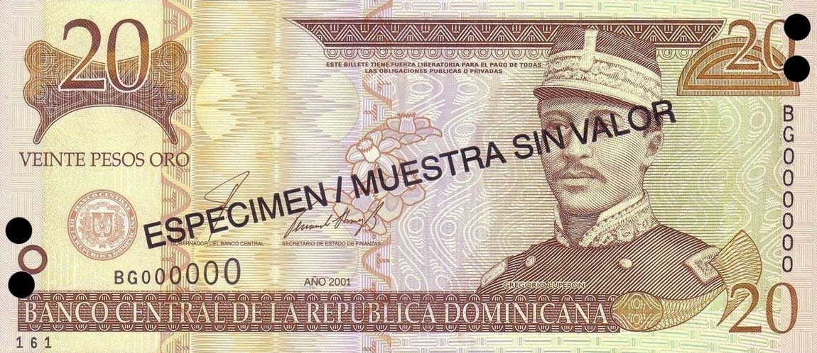 Front of Dominican Republic p166s: 20 Pesos Oro from 2000