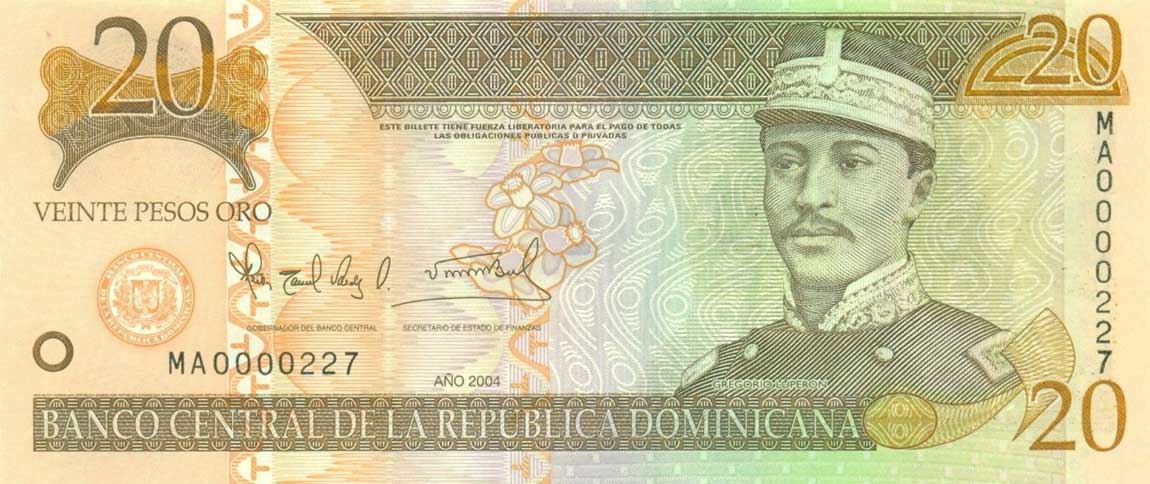 Front of Dominican Republic p169d: 20 Pesos Oro from 2004