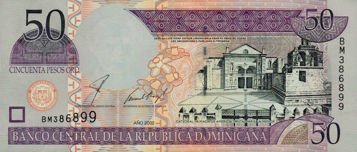 Front of Dominican Republic p170a: 50 Pesos Oro from 2002