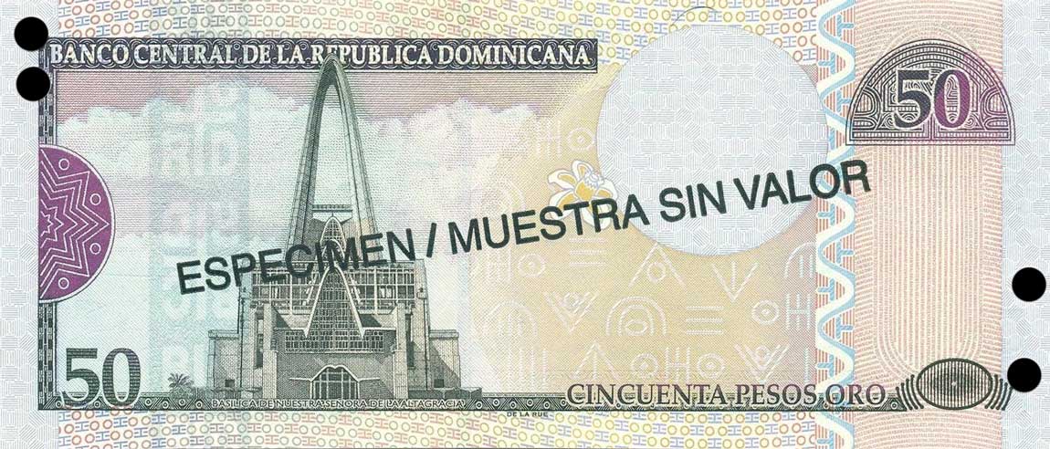 Back of Dominican Republic p170s3: 50 Pesos Oro from 2003