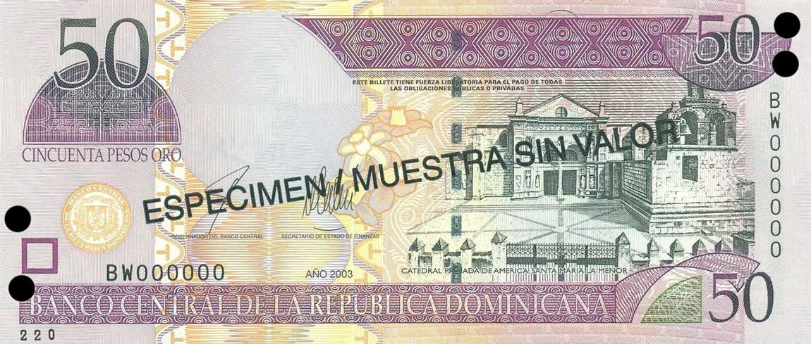 Front of Dominican Republic p170s3: 50 Pesos Oro from 2003