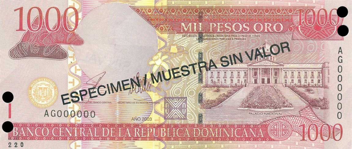 Front of Dominican Republic p173s2: 1000 Pesos Oro from 2003