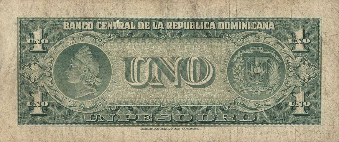 Back of Dominican Republic p60b: 1 Peso Oro from 1947