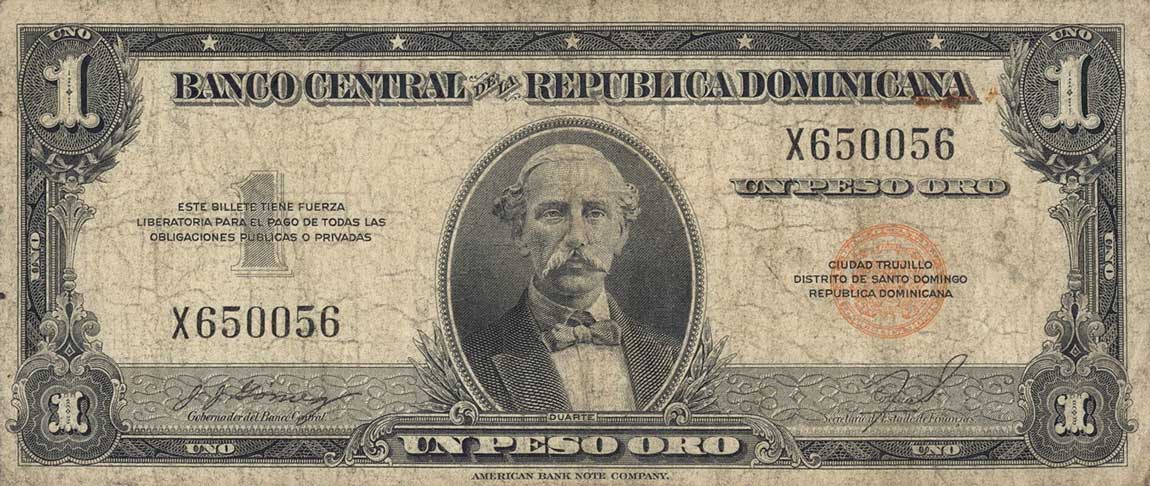 Front of Dominican Republic p60b: 1 Peso Oro from 1947
