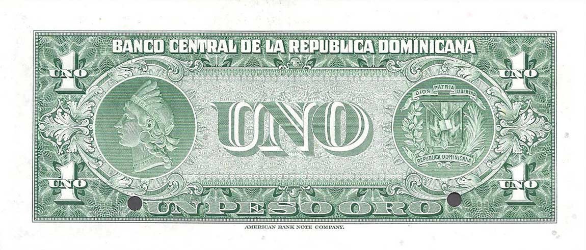 Back of Dominican Republic p60s: 1 Peso Oro from 1947