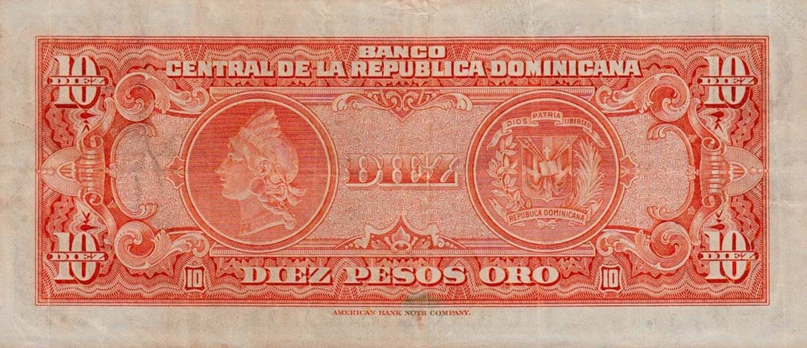 Back of Dominican Republic p62a: 10 Pesos Oro from 1947