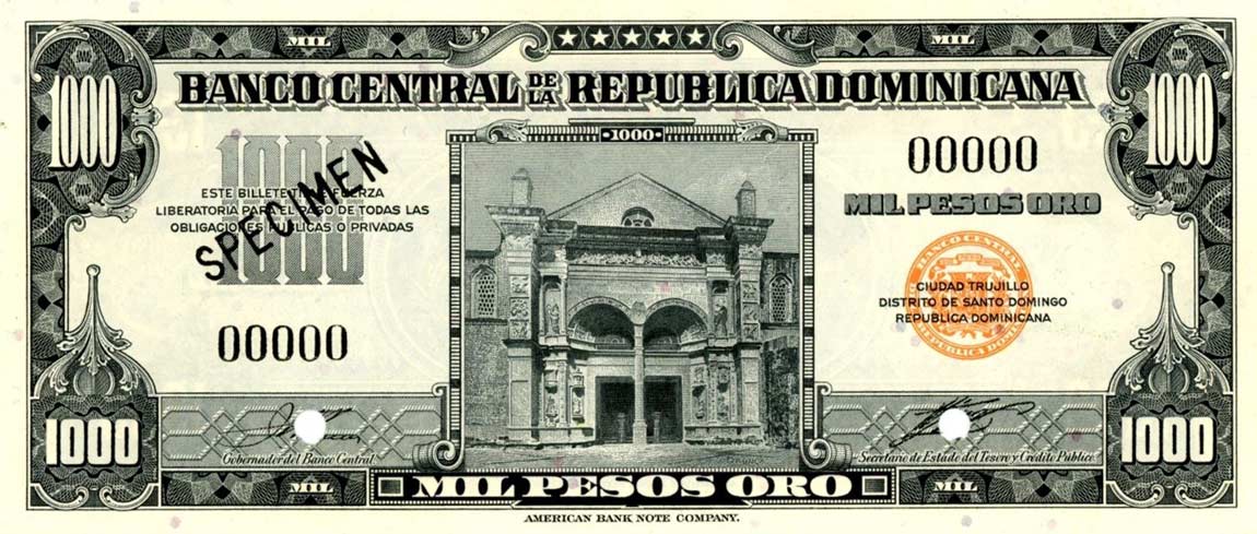 Front of Dominican Republic p67s: 1000 Pesos Oro from 1947