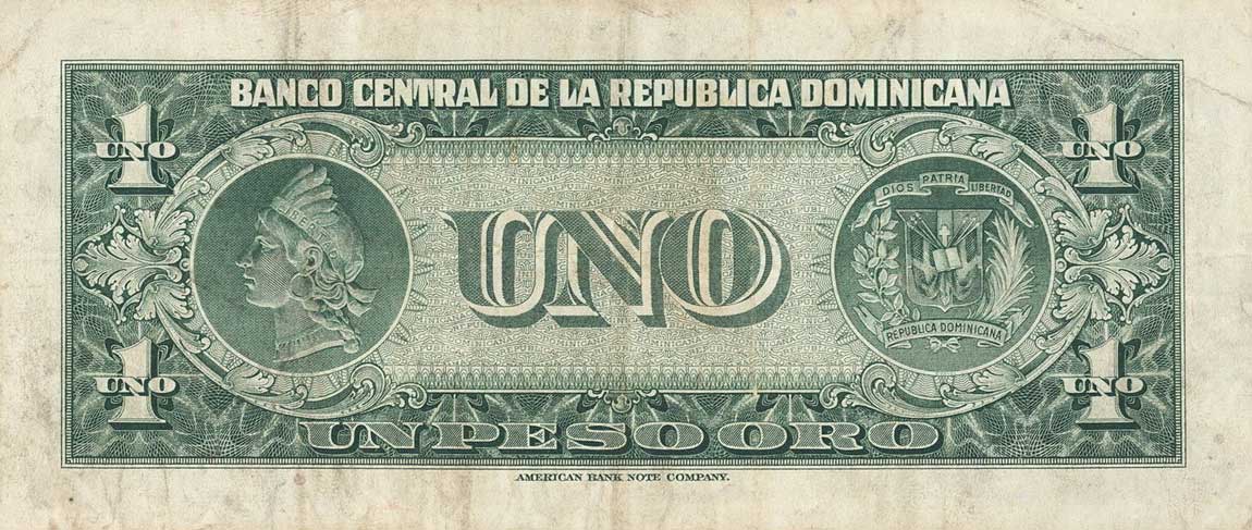 Back of Dominican Republic p71a: 1 Peso Oro from 1956