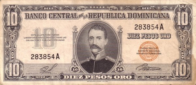 Front of Dominican Republic p82: 10 Pesos Oro from 1959