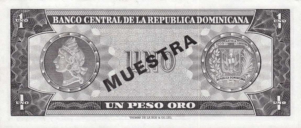 Back of Dominican Republic p99s3: 1 Peso Oro from 1964