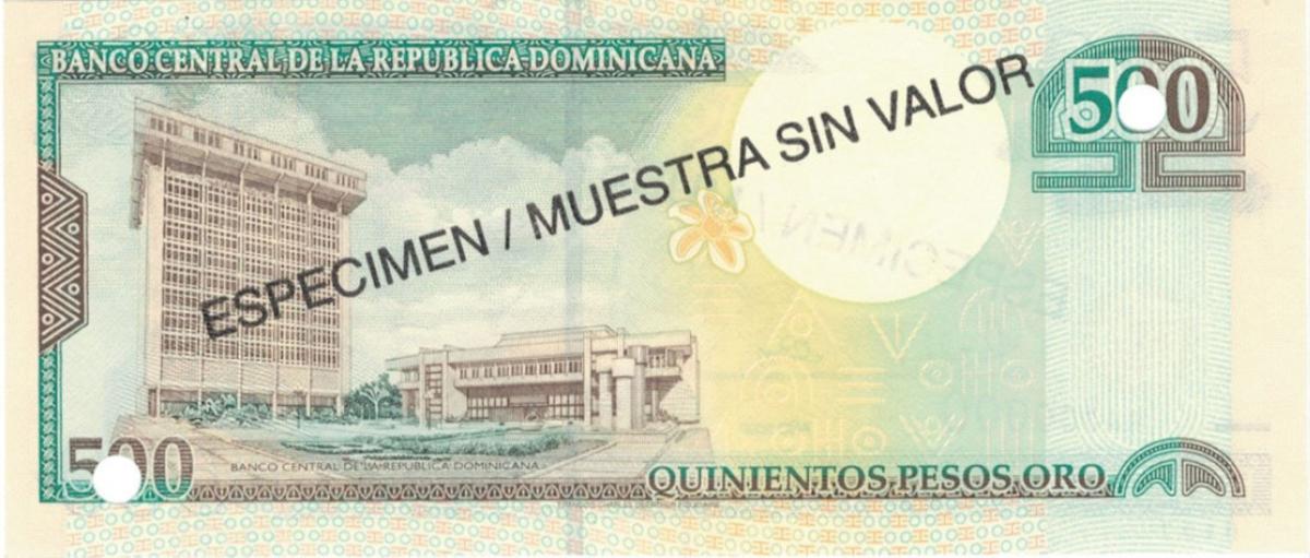 Back of Dominican Republic p162s: 500 Pesos Oro from 2000