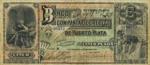 pS105a from Dominican Republic: 5 Pesos from 1880