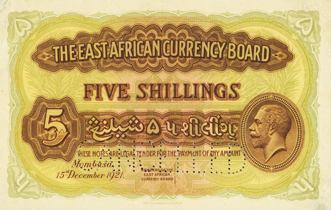 Front of East Africa p13ct: 5 Shillings from 1921