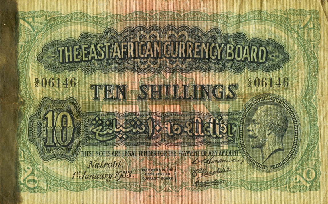 Front of East Africa p21: 10 Shillings from 1933