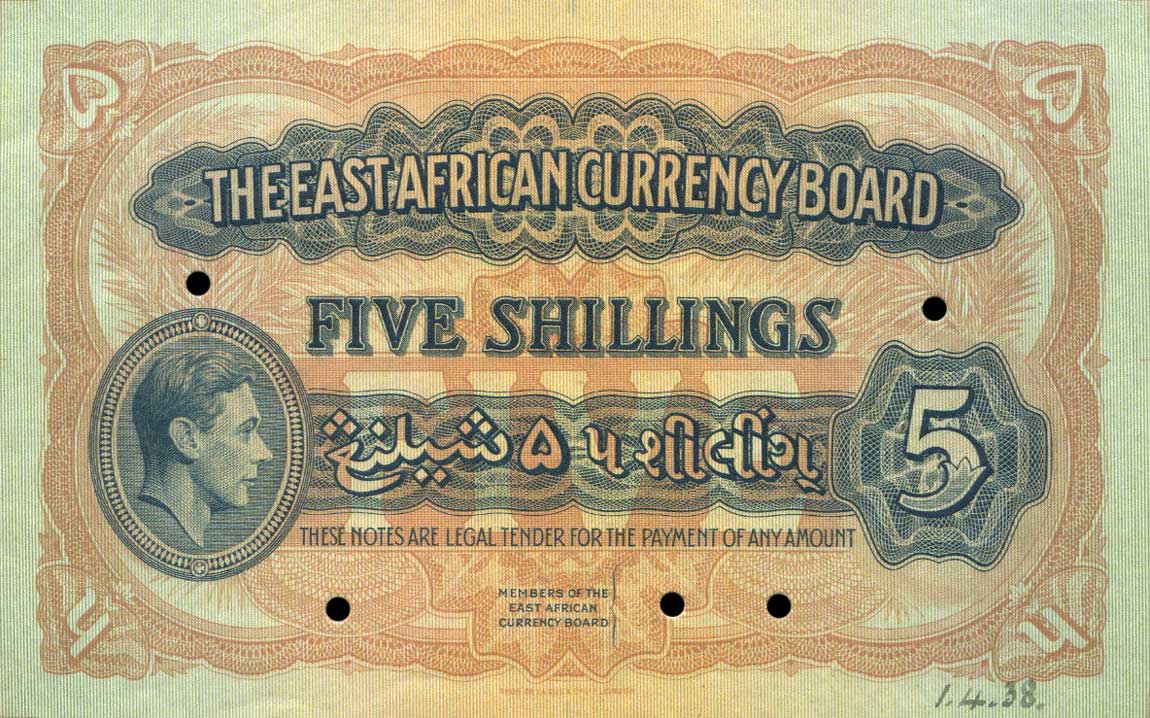 Front of East Africa p26As: 5 Shillings from 1939