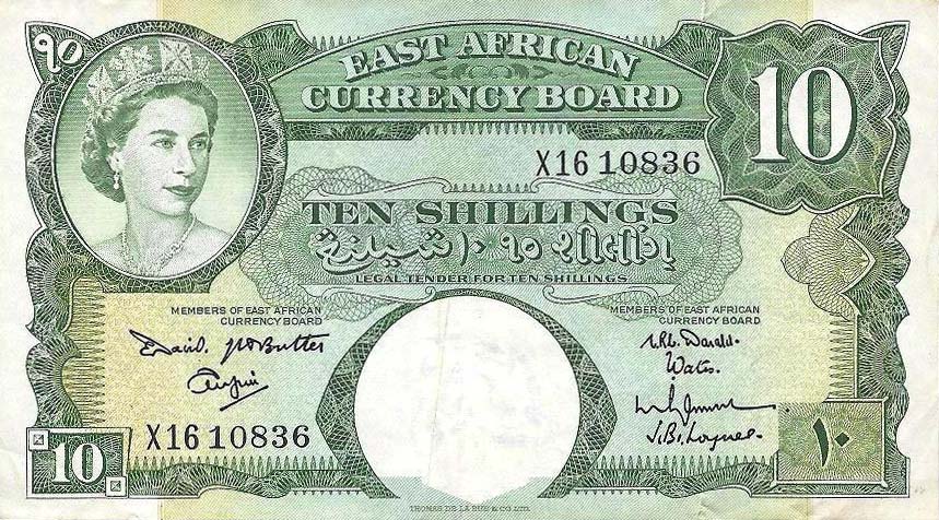 Front of East Africa p42a: 10 Shillings from 1961