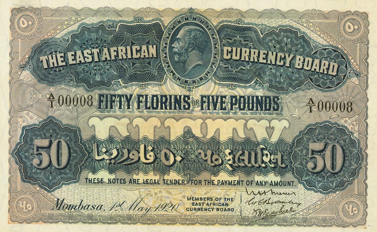Front of East Africa p12: 50 Florin from 1920