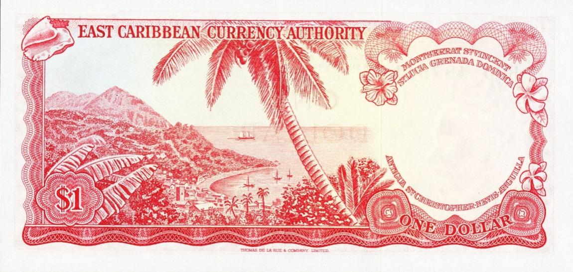 Back of East Caribbean States p13m: 1 Dollar from 1965