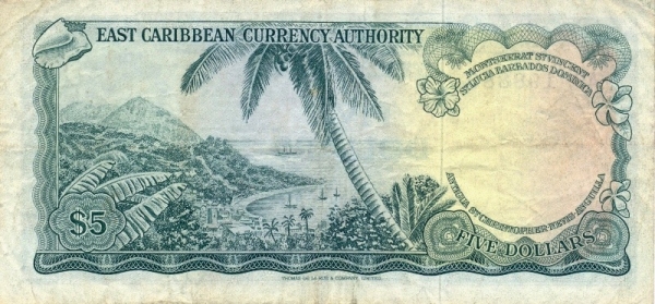 Back of East Caribbean States p14b: 5 Dollars from 1965